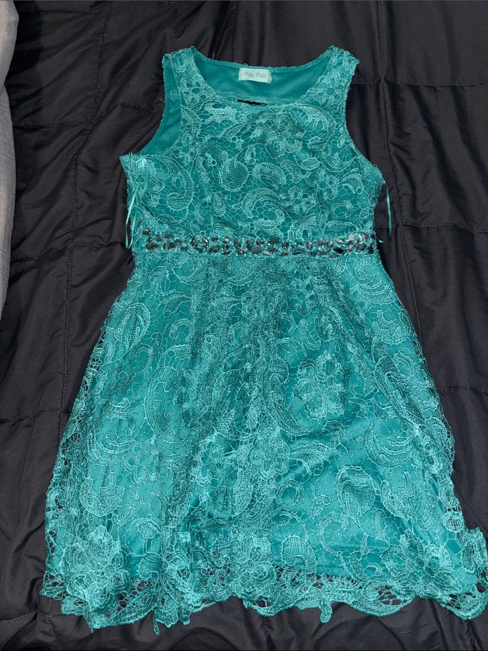 Filly Flair Teal Lace Dress with Beaded Waist